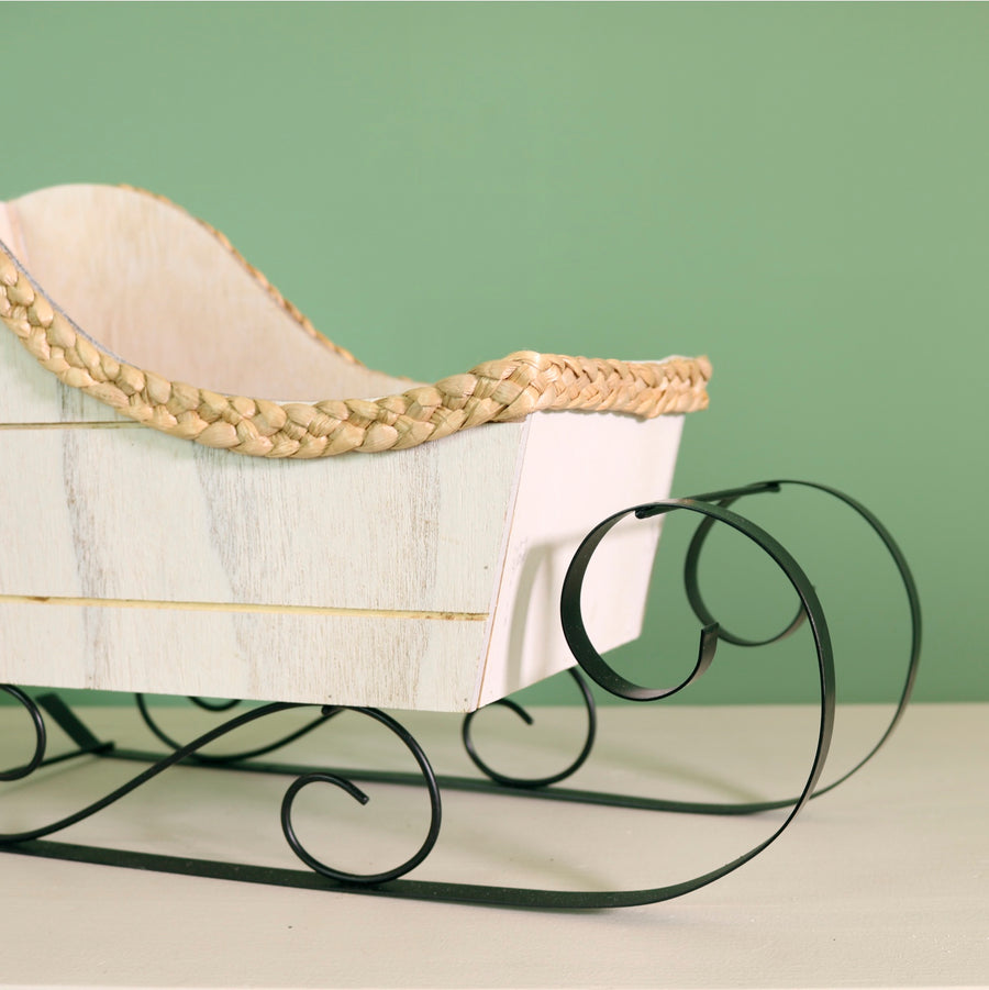 Festive Wooden & Woven Santa Sleigh