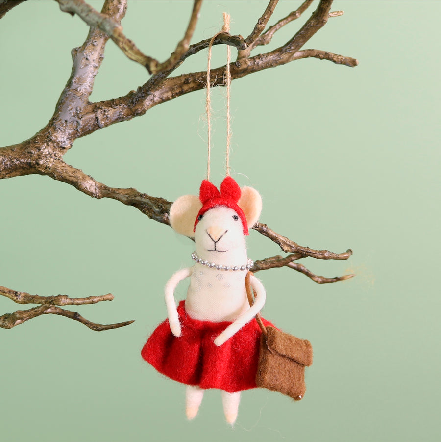 Festive Hanging Madam Squeakmas Felt Mouse