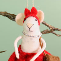 Festive Hanging Madam Squeakmas Felt Mouse