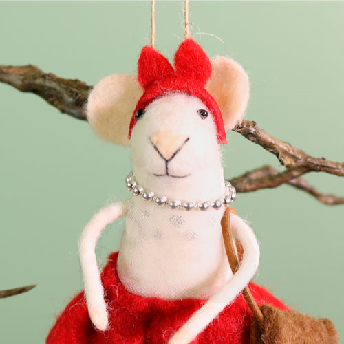 Festive Hanging Madam Squeakmas Felt Mouse