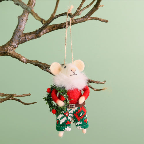 Festive Hanging Squeaky Claus Felt Mouse