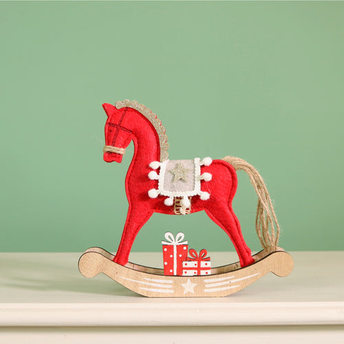 Festive Felt Wooden Rocking Horse