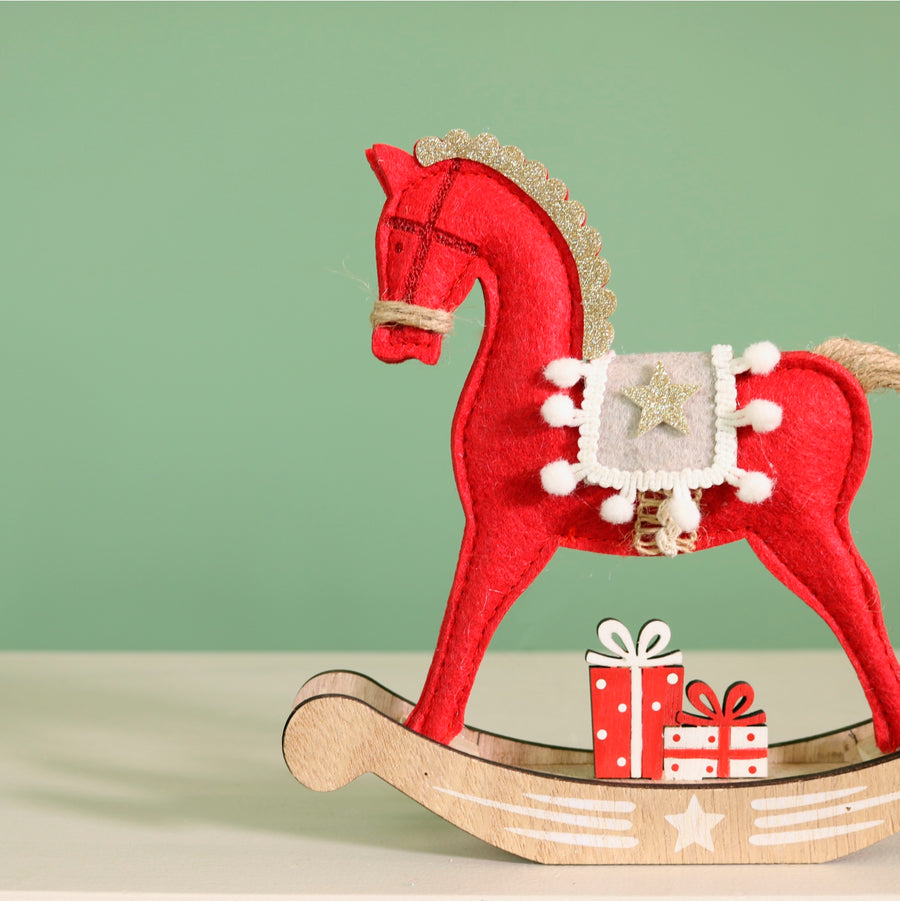 Festive Felt Wooden Rocking Horse