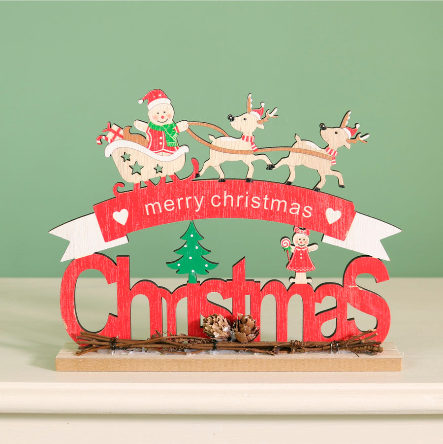 Festive Wooden Merry Christmas Ornament