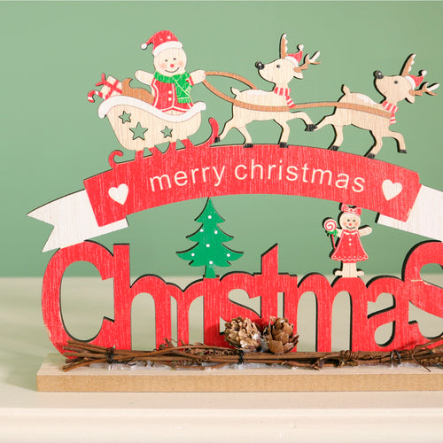 Festive Wooden Merry Christmas Ornament
