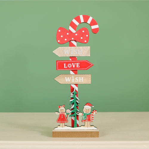 Festive Wooden Candy Cane & Gingerbread Ornament