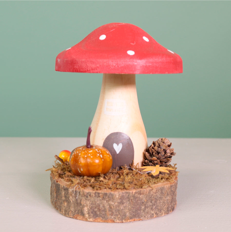 Autumn Wooden Toadstool Cottage Ornament