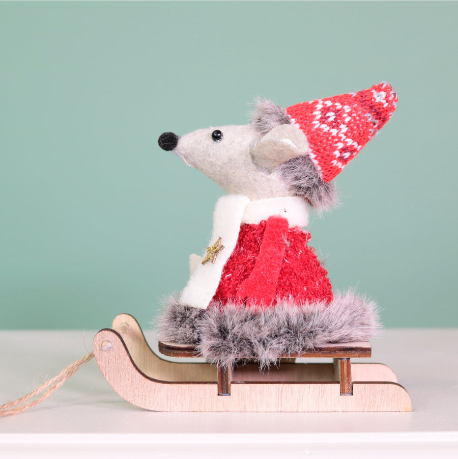 Festive Mildred Mouse On A Toboggan