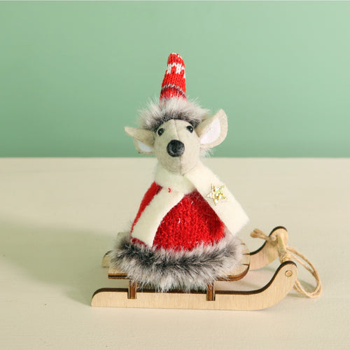 Festive Mildred Mouse On A Toboggan