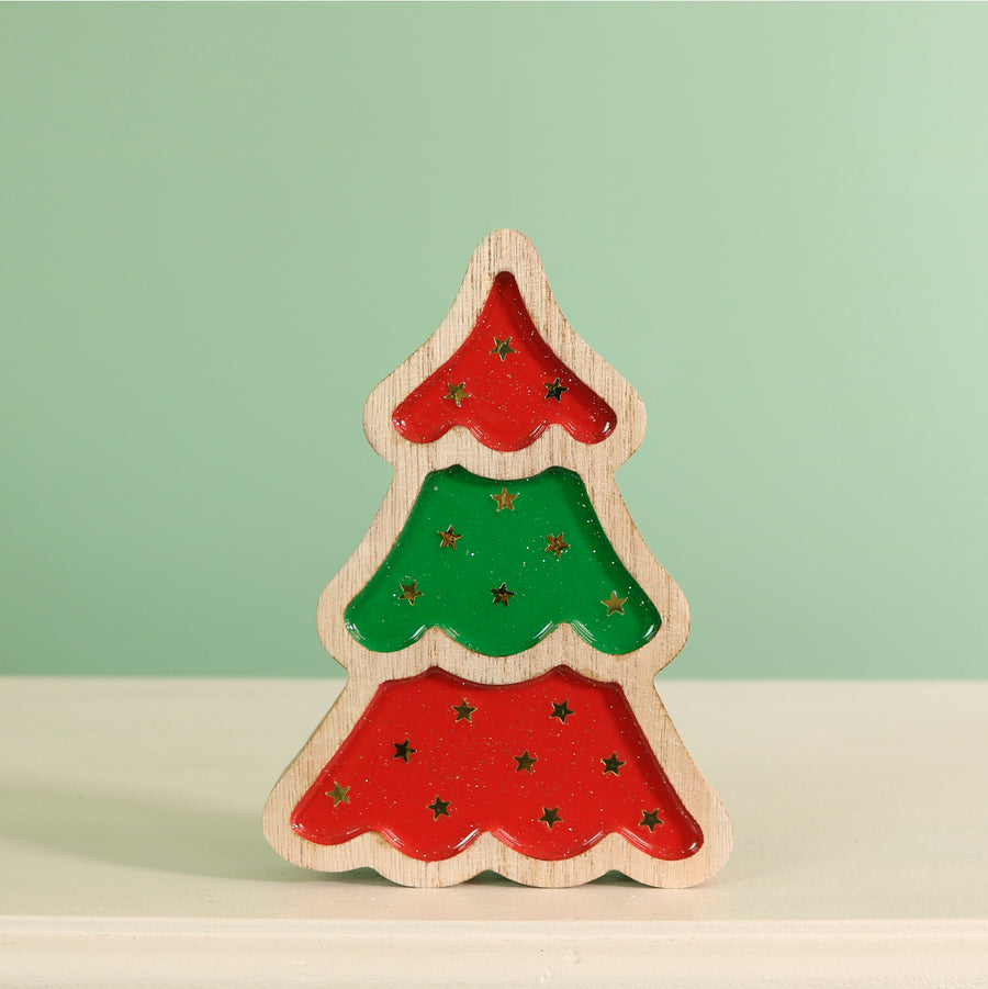 Festive Wooden Glazed Star Christmas Tree Ornament