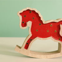 Festive Wooden Glazed Star Rocking Horse Ornament