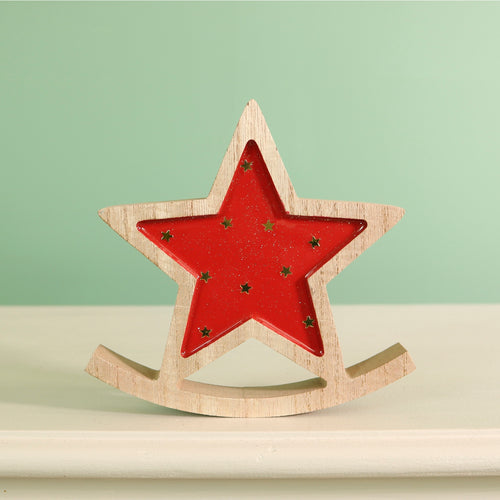 Festive Wooden Glazed Star Rocking Star Ornament