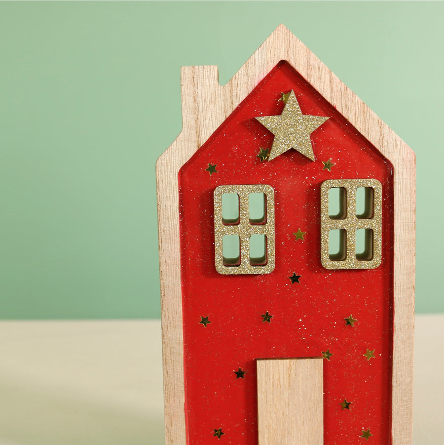 Festive Wooden Glazed Star House Ornament