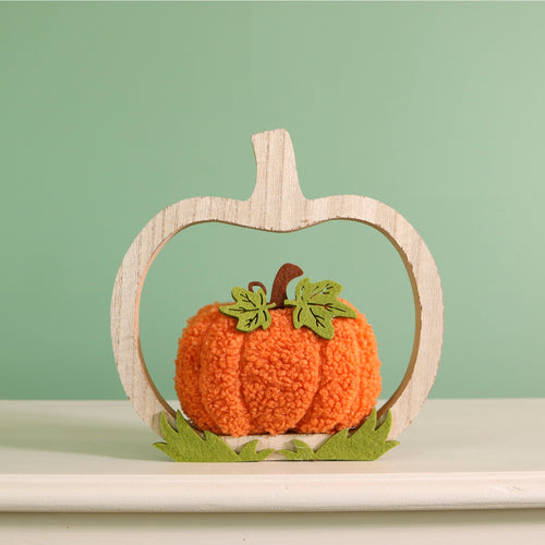 Autumn Wooly Wooden Pumpkin Ornament