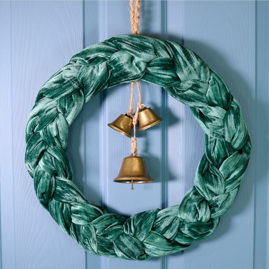 Festive Velvet Bell & Bow Twisted Wreath
