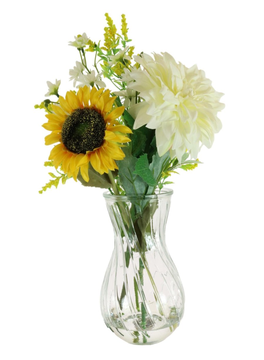 Dahlia & Sunflower In Swirl Vase Arrangement 